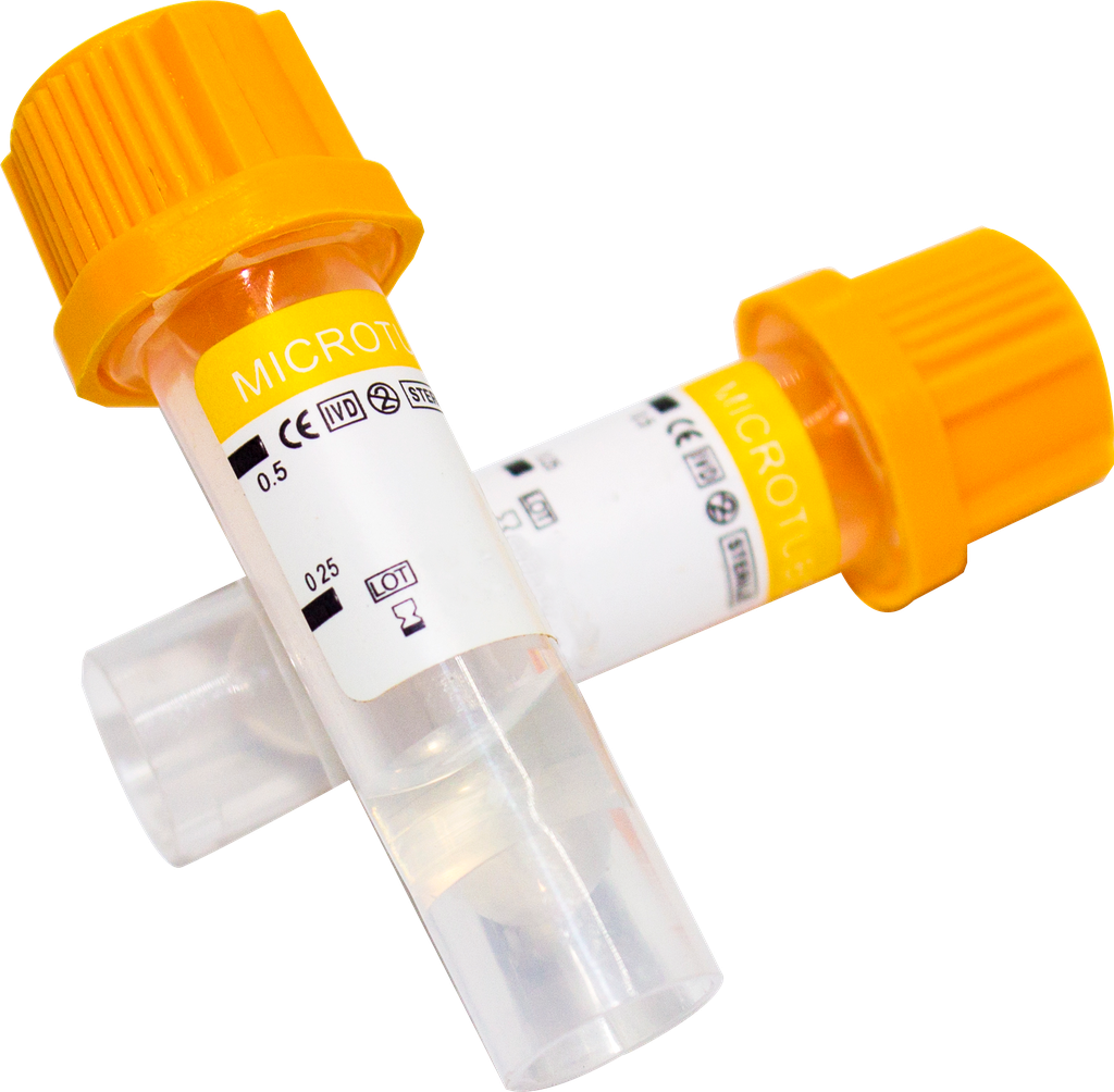 MICRO TUBO DE PET PARA LA TOMA Y RECOLECCION DE SANGRE CAPILAR TAPON AMARILLO DE 8X45MM