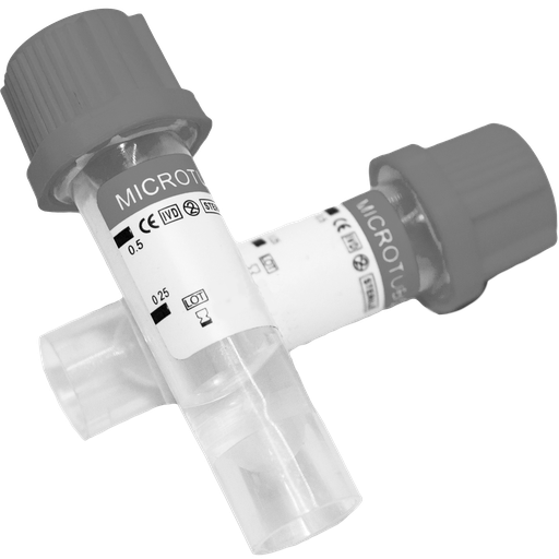 [BM08450G] MICRO TUBO DE PET PARA LA TOMA Y RECOLECCION DE SANGRE CAPILAR TAPON GRIS DE 8X45MM