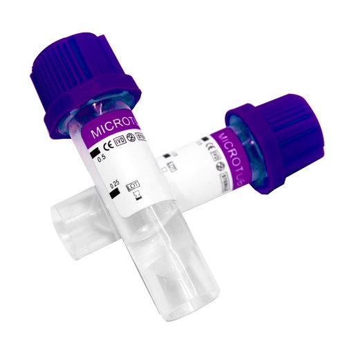 [BM08450L] MICRO TUBO DE PET PARA LA TOMA Y RECOLECCION DE SANGRE CAPILAR TAPON MORADO DE 8X45MM