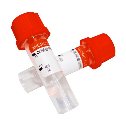 [BM08450R] MICRO TUBO DE PET PARA LA TOMA Y RECOLECCION DE SANGRE CAPILAR TAPON ROJO DE 8X45MM