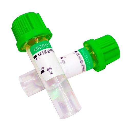 [BM08450V] MICRO TUBO DE PET PARA LA TOMA Y RECOLECCION DE SANGRE CAPILAR TAPON VERDE DE 8X45MM